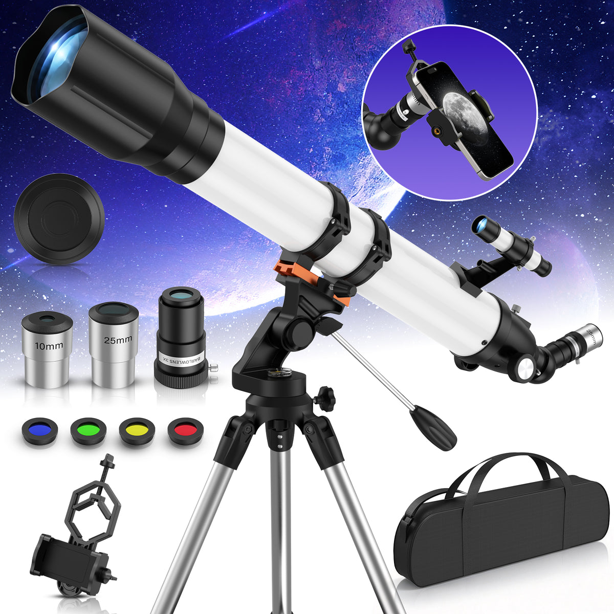 LAKWAR Telescope for Adults and Beginner Astronomers 80mm Aperture 800mm FMC High Transmission Coatings