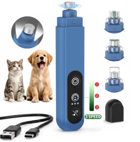 LAKWAR Pet Nail Grinder with LED Light & Dust Cover, 3‑Speed Low Noise Electric Dog Nail Trimmer, USB‑C Rechargeable Pet Nail File for Small Medium Large Dogs Cats, Safe to Avoid Cutting Quick
