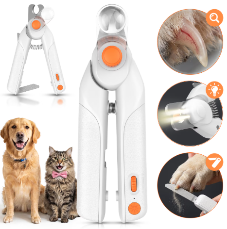 LAKWAR Professional Dog Nail Clipper - Lighted Dog Nail Trimmer for Large Dogs - Easy and Safe Pets Grooming Clippers - Cat Claw Trimmer with Nail File & Safety Guard