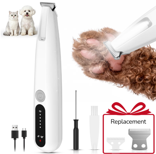 LAKWAR Pet Precision Trimmer with Light, 2‑Speed Rechargeable Shaver, IP68 Waterproof for Small Dog & Cat Paws, Eyes, Ears & Face