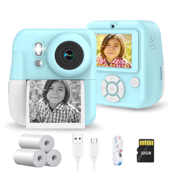 Kids Camera Instant Print-Dual-Lens Selfie Digital Camera for Boys and Girls 6+ Instand Camera with 3 Print Paper & 32G Card Gifts Toy for Kids