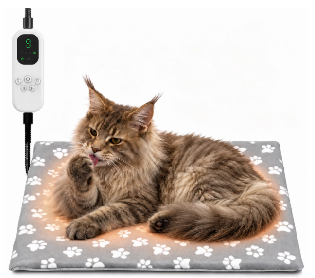 Pet Heating Pad for Cats Heated Cat Bed with Steel-Wrapped Cord and Soft Fleece Cover for Cats and Puppies-19.69 X15.75 Inches