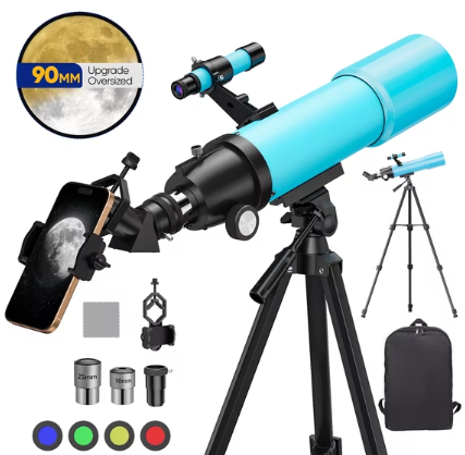 Telescope for Adults & Beginner Astronomers - 90mm Large Aperture 500mm FMC Astronomical Refractor Telescope Tripod Phone Adapter, Carrying Bag